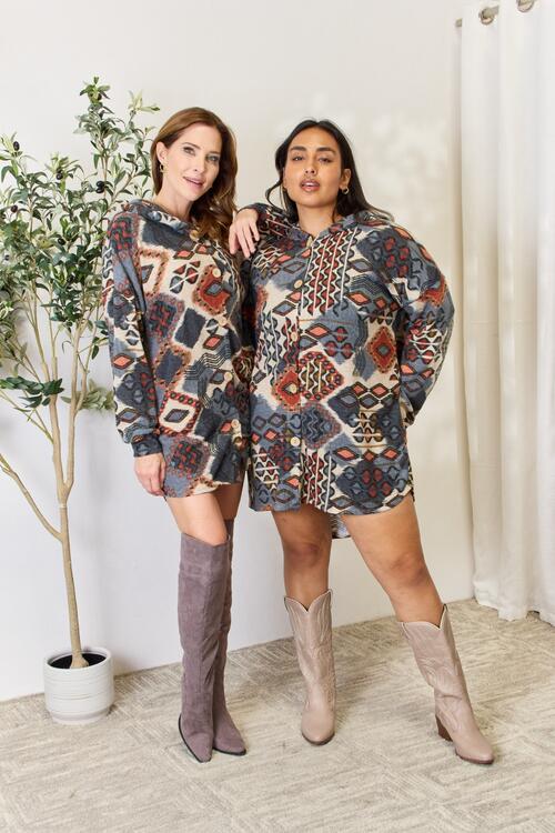 The Ember Printed Button Up Hooded Jacket