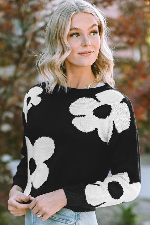 The Fauna Round Neck Floral Pattern Long Sleeve Sweater