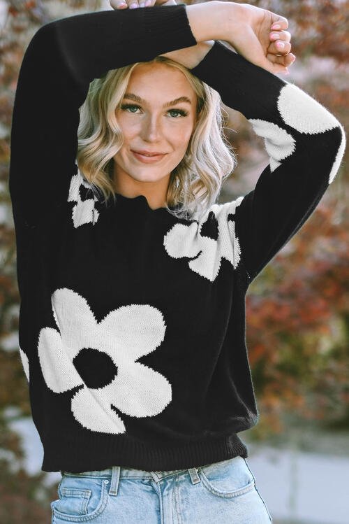 The Fauna Round Neck Floral Pattern Long Sleeve Sweater