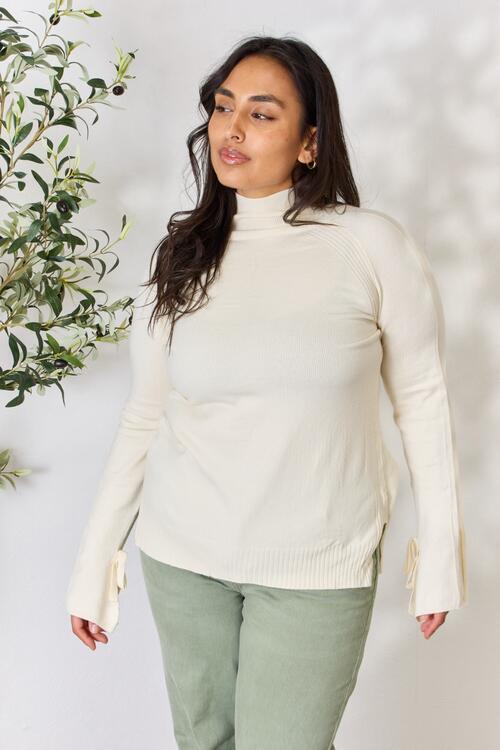 The Felicity Ribbed Bow Detail Long Sleeve Turtleneck Knit Top
