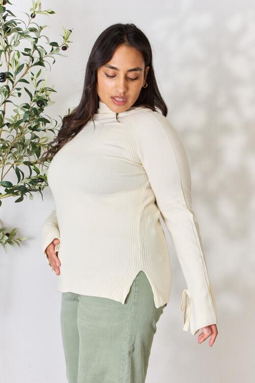 The Felicity Ribbed Bow Detail Long Sleeve Turtleneck Knit Top