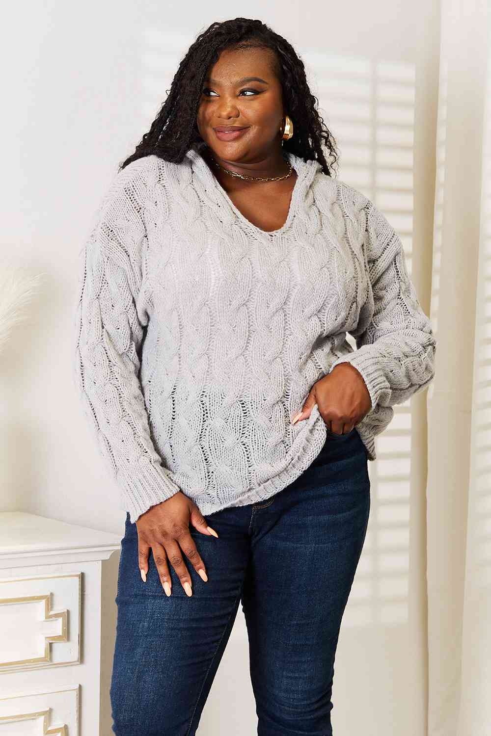 The Gracie Cable-Knit Hooded Sweater