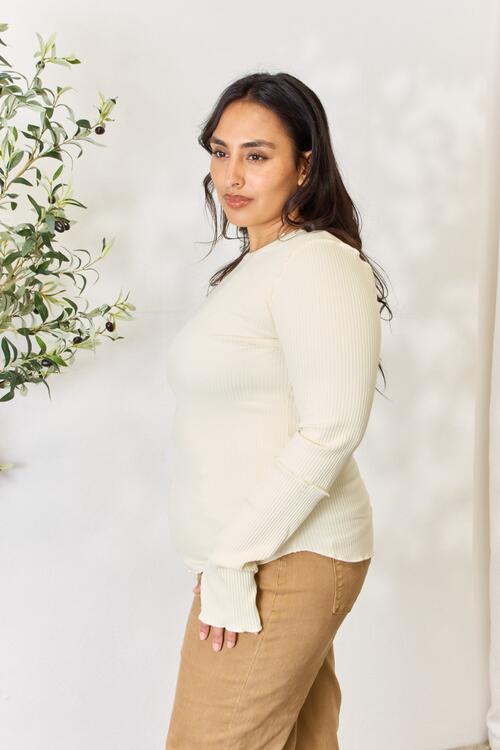 The Heidi Ribbed Round Neck Long Sleeve Top