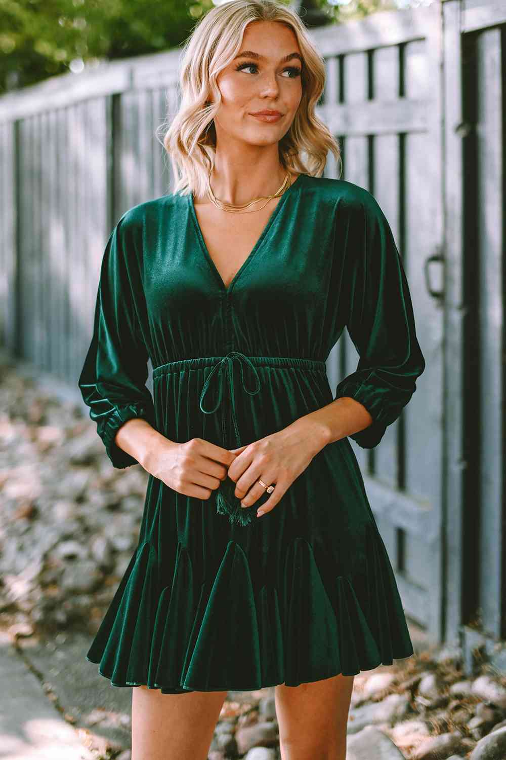 The Holly V-Neck Tied Back Mini Dress