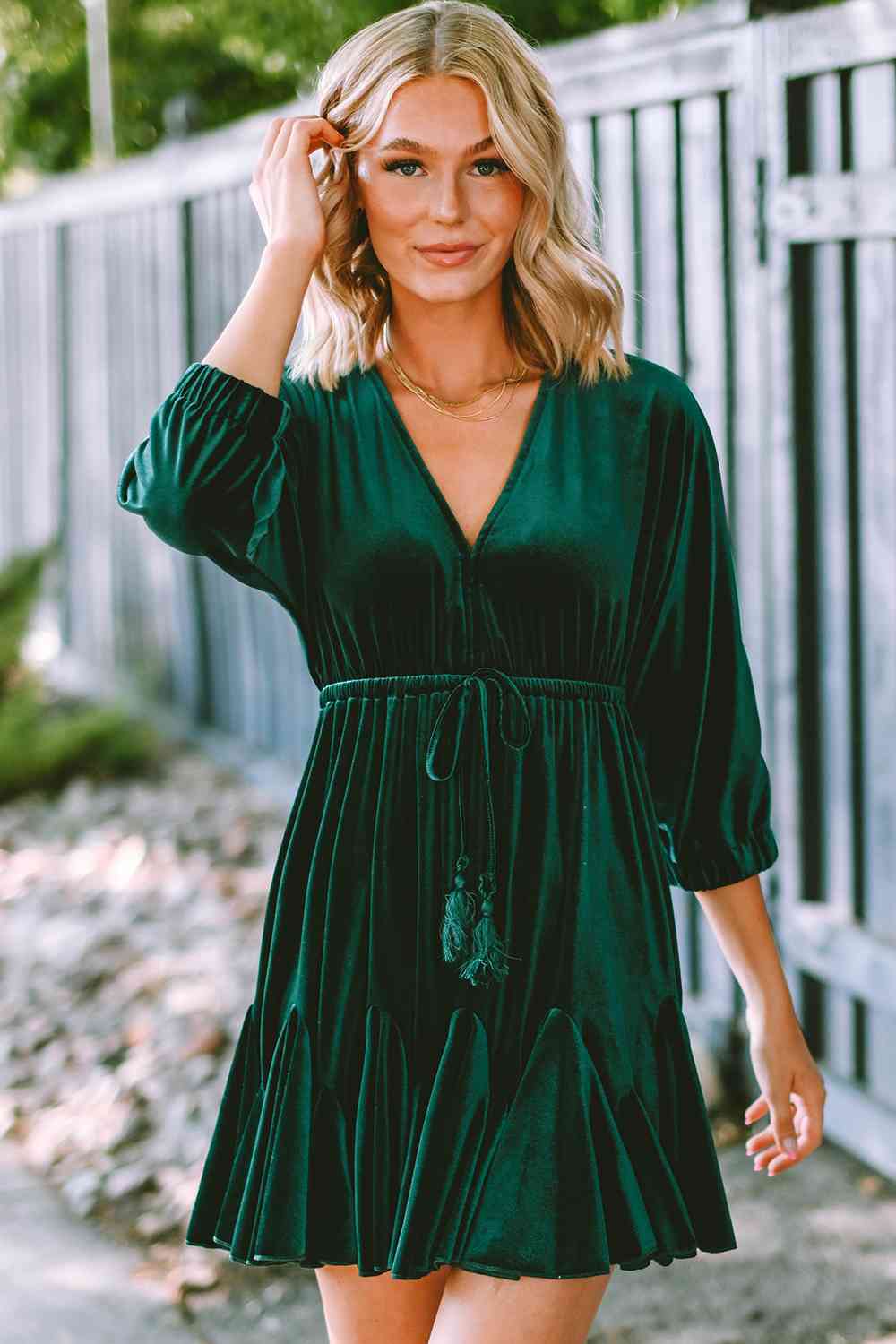 The Holly V-Neck Tied Back Mini Dress