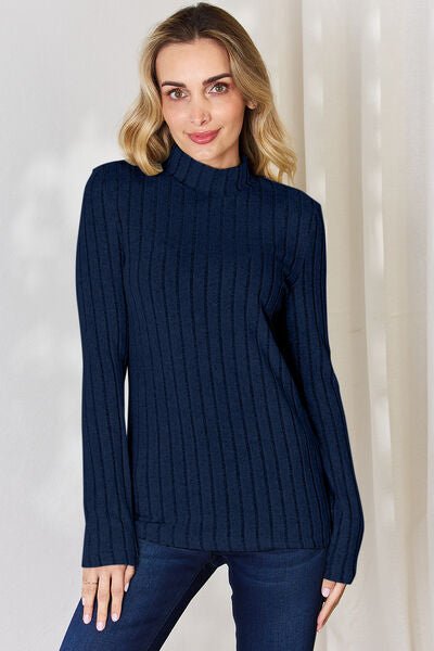 The Honey Ribbed Mock Neck Long Sleeve T-Shirt - PEONIES & LIME