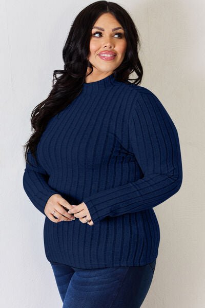 The Honey Ribbed Mock Neck Long Sleeve T-Shirt - PEONIES & LIME