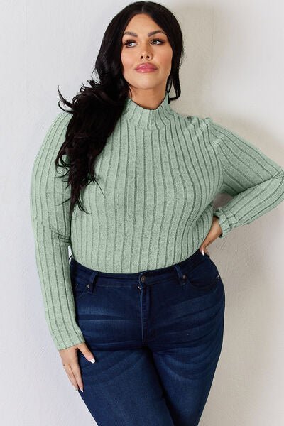 The Honey Ribbed Mock Neck Long Sleeve T-Shirt - PEONIES & LIME