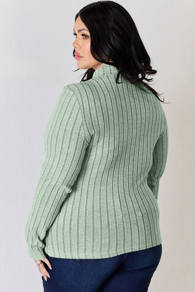 The Honey Ribbed Mock Neck Long Sleeve T-Shirt - PEONIES & LIME