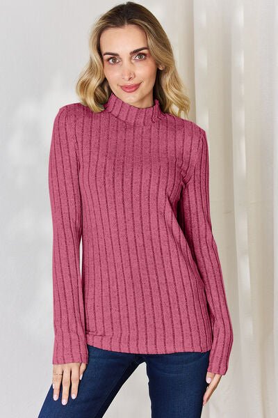 The Honey Ribbed Mock Neck Long Sleeve T-Shirt - PEONIES & LIME