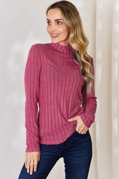 The Honey Ribbed Mock Neck Long Sleeve T-Shirt - PEONIES & LIME