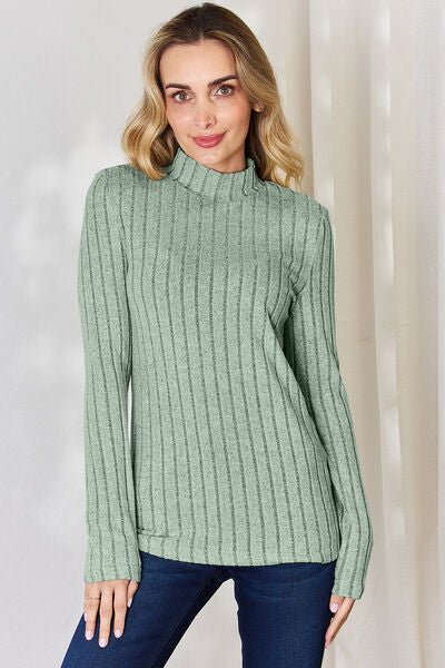 The Honey Ribbed Mock Neck Long Sleeve T-Shirt - PEONIES & LIME