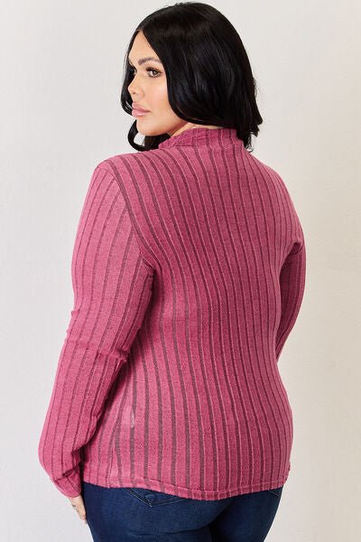 The Honey Ribbed Mock Neck Long Sleeve T-Shirt - PEONIES & LIME