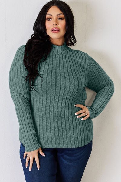 The Honey Ribbed Mock Neck Long Sleeve T-Shirt - PEONIES & LIME