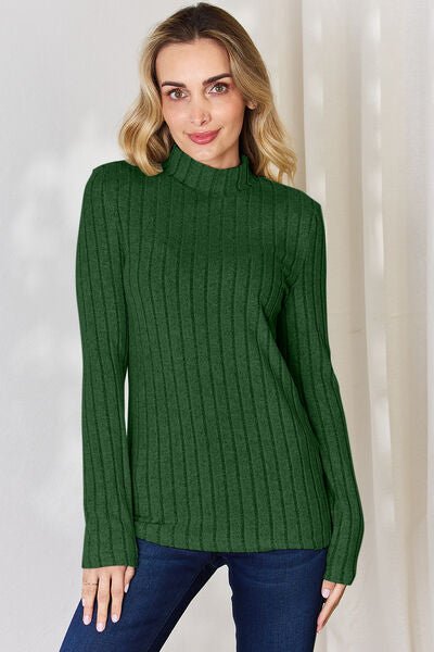 The Honey Ribbed Mock Neck Long Sleeve T-Shirt - PEONIES & LIME