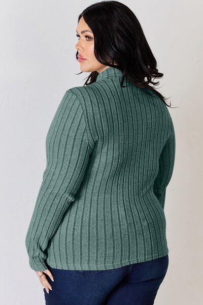 The Honey Ribbed Mock Neck Long Sleeve T-Shirt - PEONIES & LIME