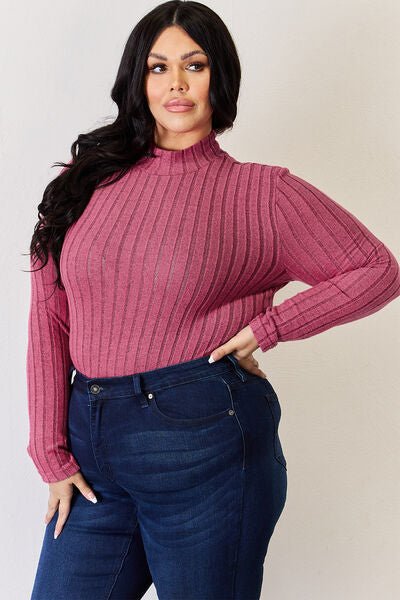 The Honey Ribbed Mock Neck Long Sleeve T-Shirt - PEONIES & LIME