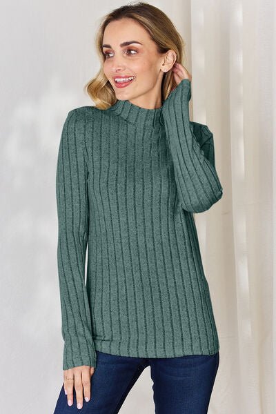 The Honey Ribbed Mock Neck Long Sleeve T-Shirt - PEONIES & LIME