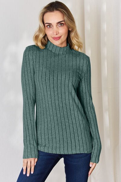 The Honey Ribbed Mock Neck Long Sleeve T-Shirt - PEONIES & LIME