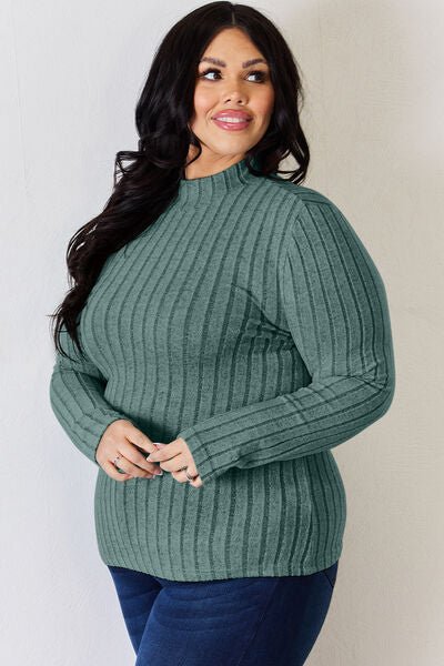The Honey Ribbed Mock Neck Long Sleeve T-Shirt - PEONIES & LIME