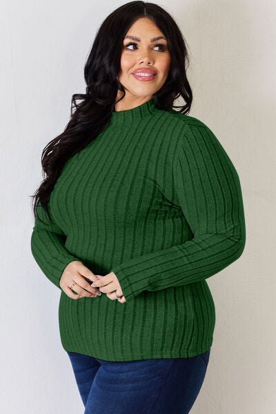 The Honey Ribbed Mock Neck Long Sleeve T-Shirt - PEONIES & LIME