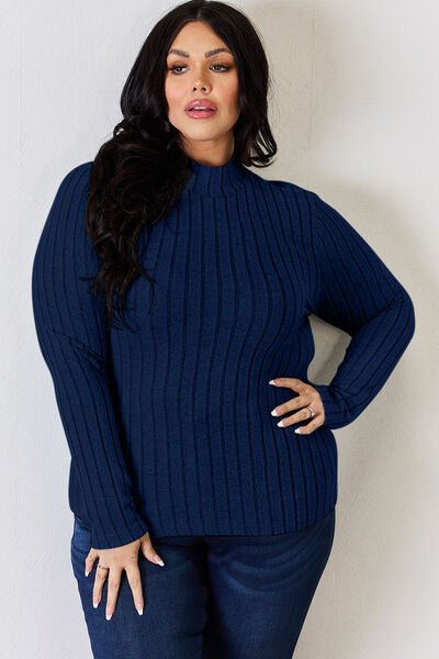 The Honey Ribbed Mock Neck Long Sleeve T-Shirt - PEONIES & LIME