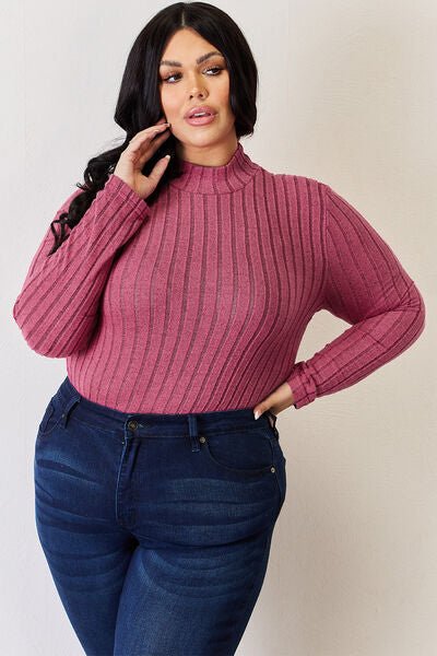 The Honey Ribbed Mock Neck Long Sleeve T-Shirt - PEONIES & LIME