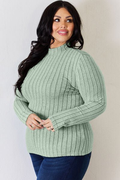 The Honey Ribbed Mock Neck Long Sleeve T-Shirt - PEONIES & LIME