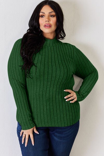 The Honey Ribbed Mock Neck Long Sleeve T-Shirt - PEONIES & LIME