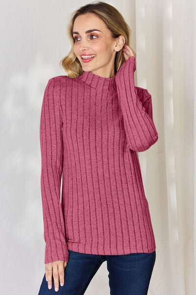The Honey Ribbed Mock Neck Long Sleeve T-Shirt - PEONIES & LIME
