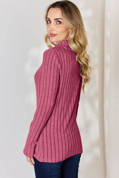 The Honey Ribbed Mock Neck Long Sleeve T-Shirt - PEONIES & LIME