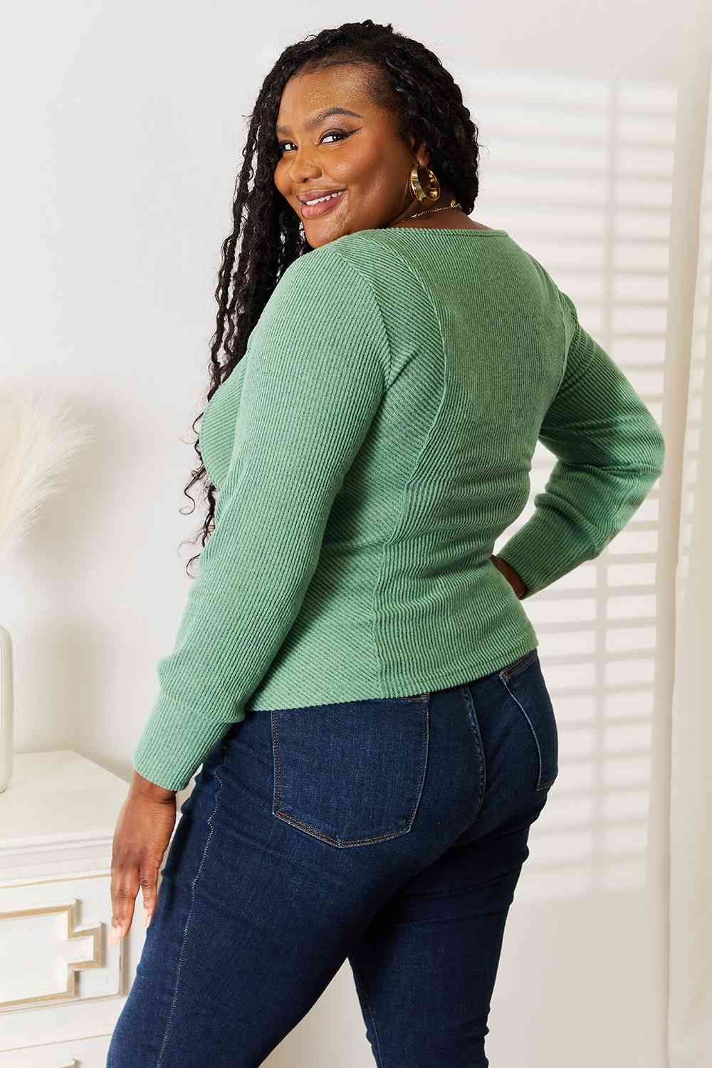 The Iris Scoop Neck Long Sleeve Top - PEONIES & LIME