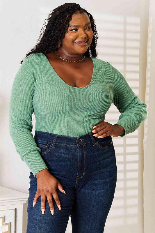 The Iris Scoop Neck Long Sleeve Top - PEONIES & LIME