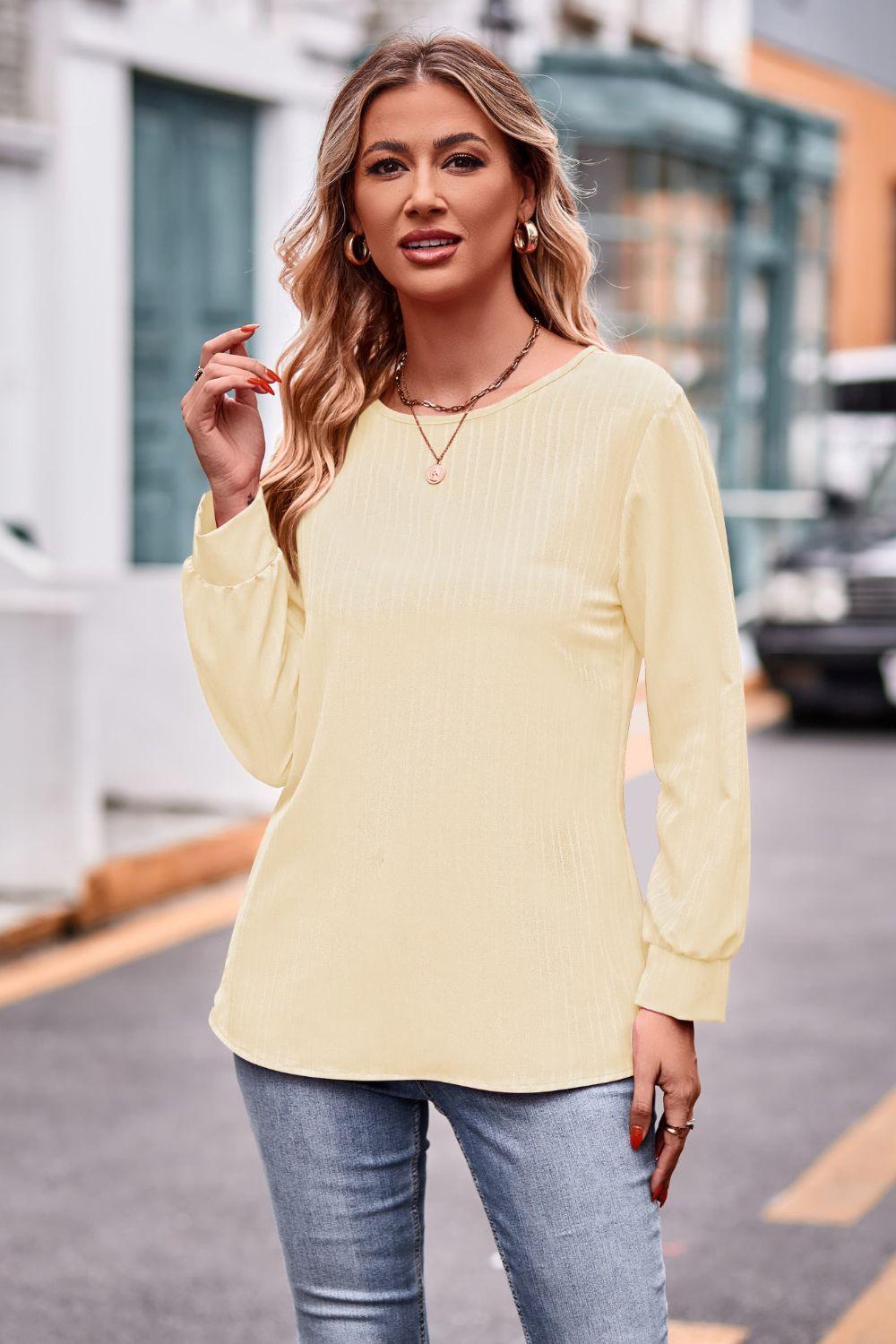 Round Neck Long Sleeve Tee - PEONIES + LIME