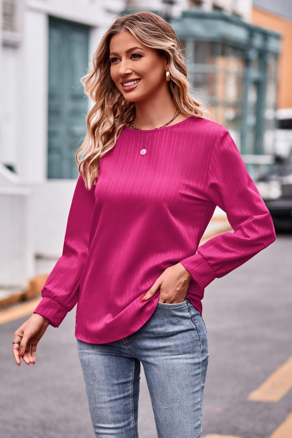 Round Neck Long Sleeve Tee - PEONIES + LIME