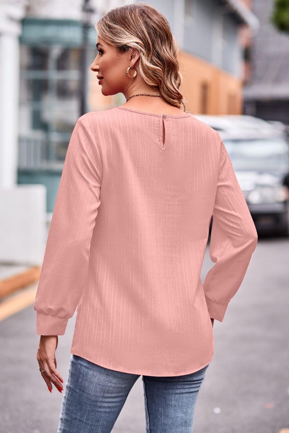 Round Neck Long Sleeve Tee - PEONIES + LIME