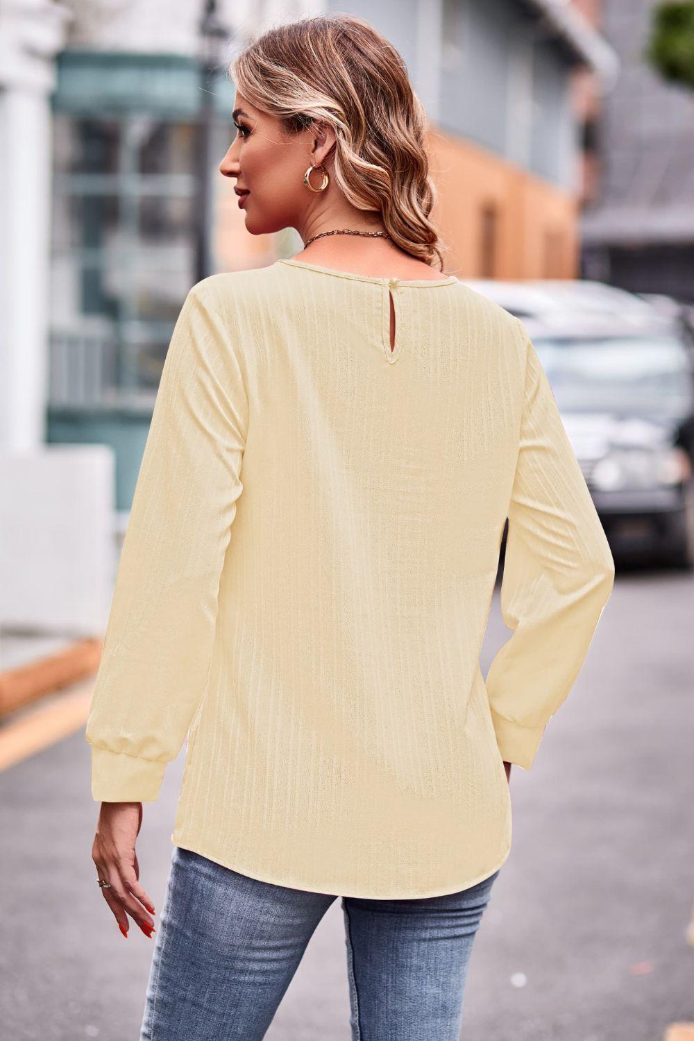 Round Neck Long Sleeve Tee - PEONIES + LIME