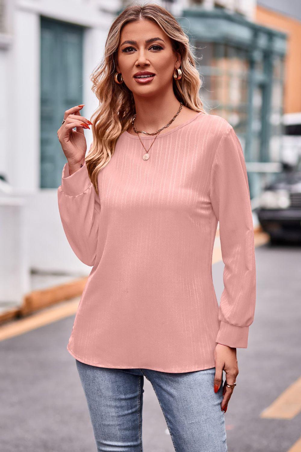 Round Neck Long Sleeve Tee - PEONIES + LIME