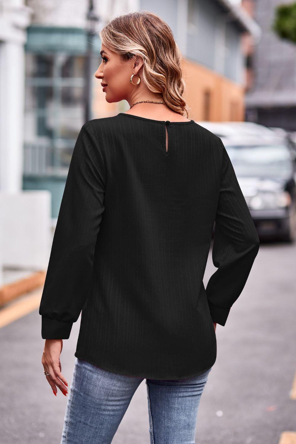 Round Neck Long Sleeve Tee - PEONIES + LIME