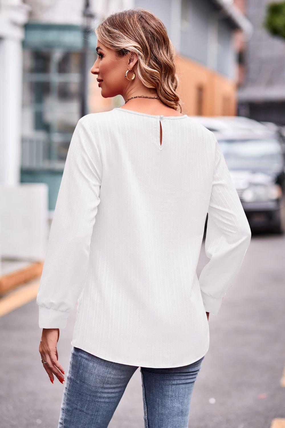 Round Neck Long Sleeve Tee - PEONIES + LIME