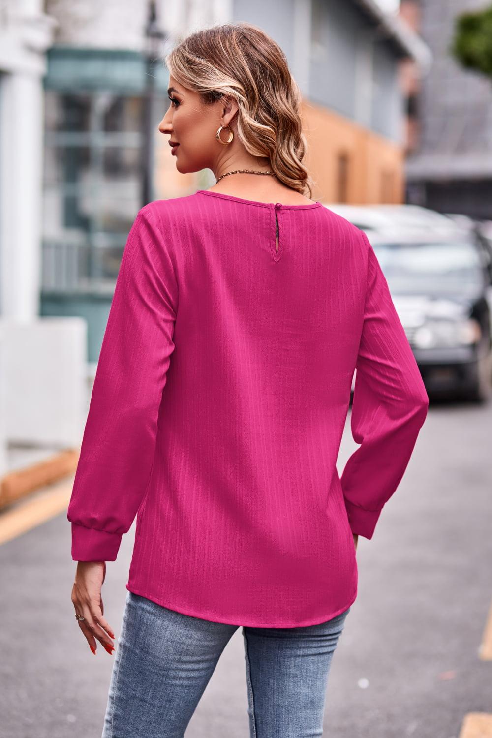 Round Neck Long Sleeve Tee - PEONIES + LIME