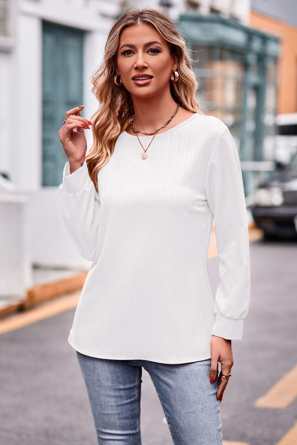 Round Neck Long Sleeve Tee - PEONIES + LIME