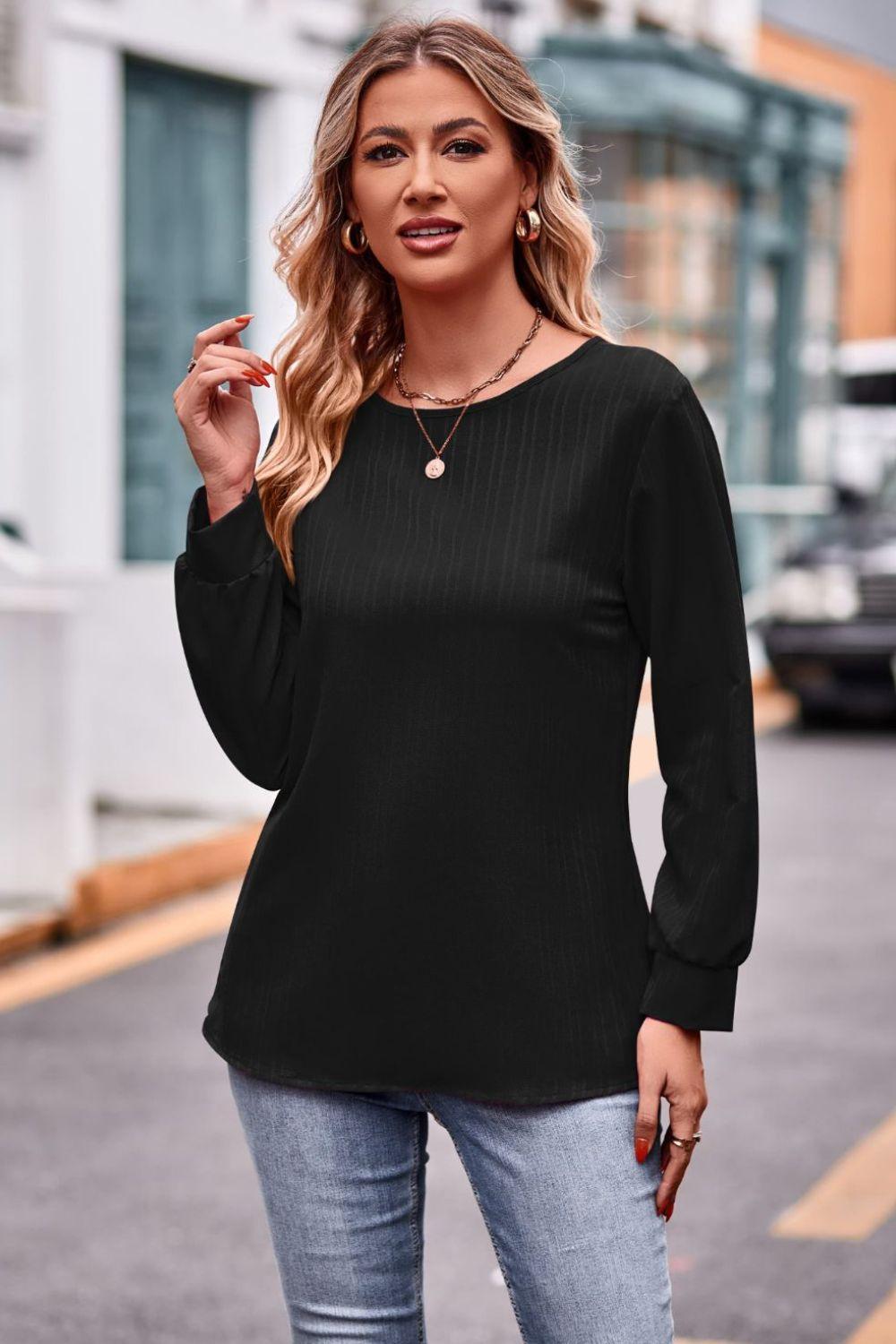 Round Neck Long Sleeve Tee - PEONIES + LIME