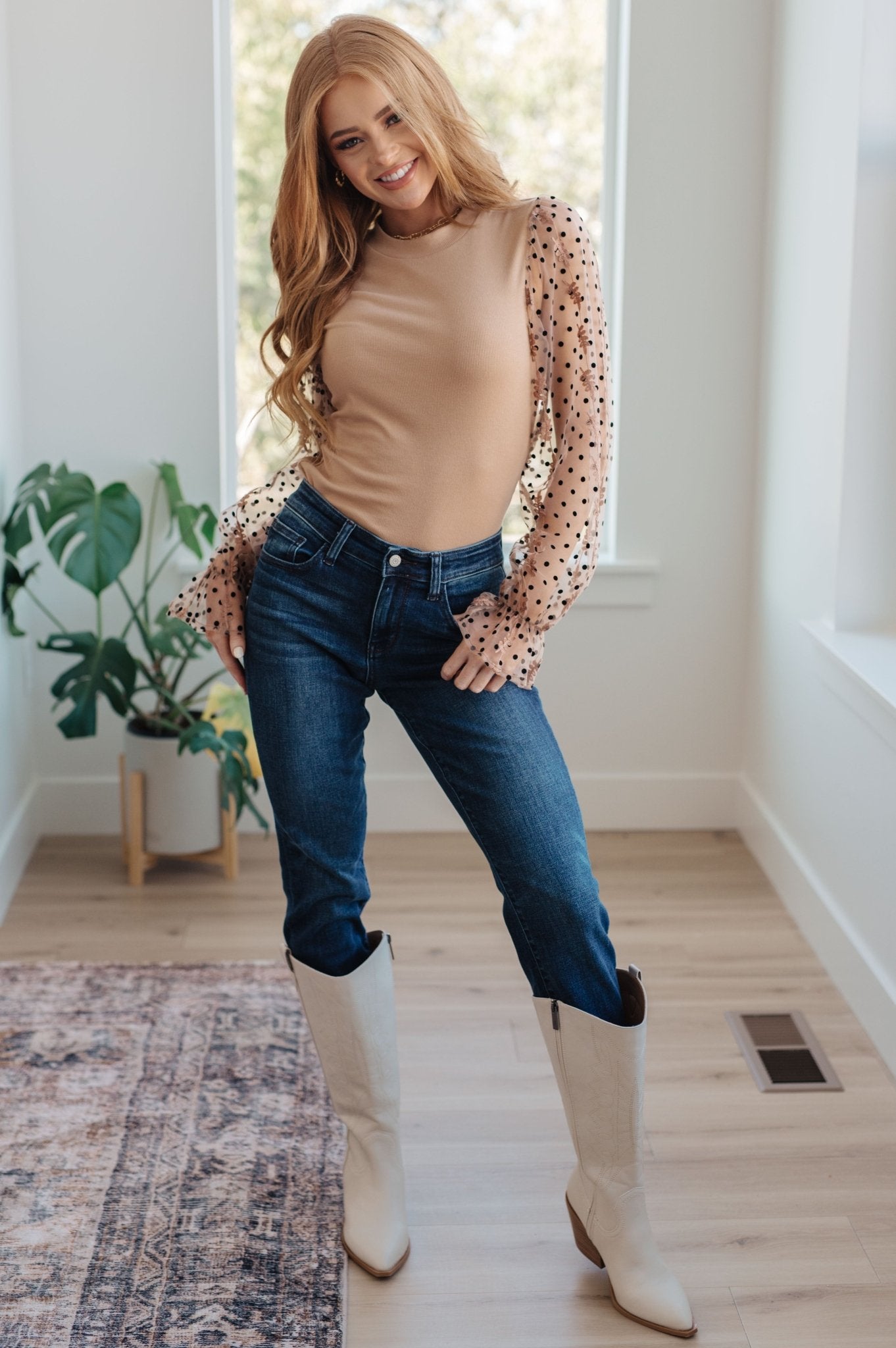The Keleigh Dot Sleeves Blouse - PEONIES & LIME