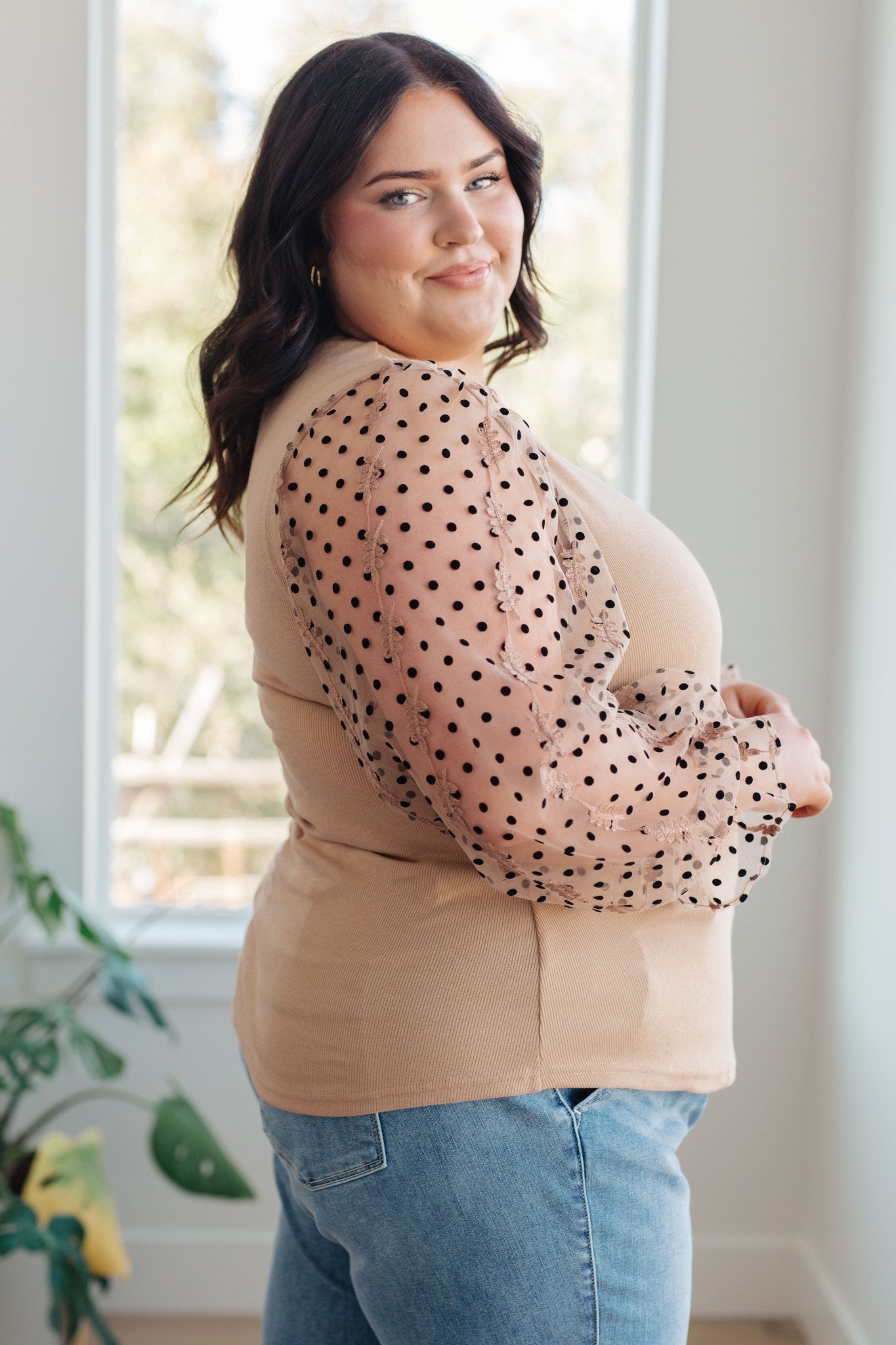 The Keleigh Dot Sleeves Blouse - PEONIES & LIME