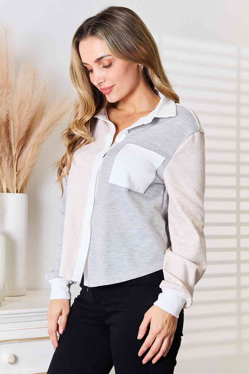 The Kelly Color Block Curved Hem Shirt
