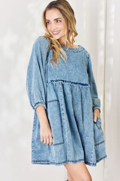 The Krissy Oversized Denim Babydoll Dress - PEONIES & LIME
