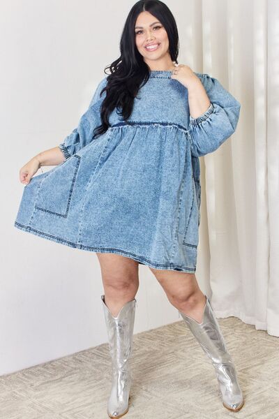 The Krissy Oversized Denim Babydoll Dress - PEONIES & LIME