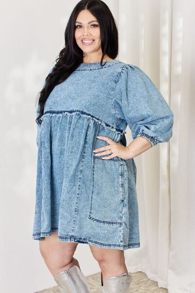 The Krissy Oversized Denim Babydoll Dress - PEONIES & LIME