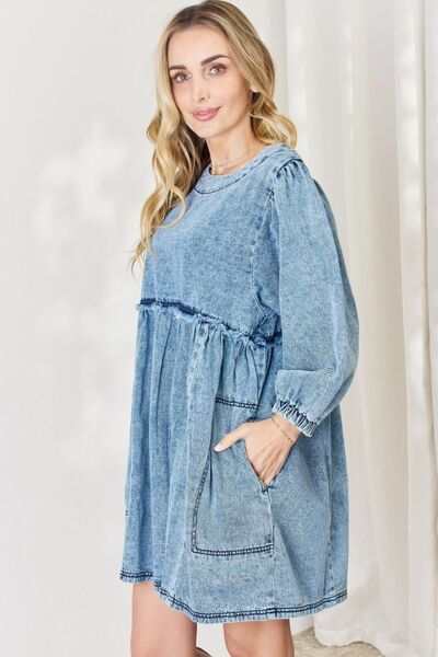 The Krissy Oversized Denim Babydoll Dress - PEONIES & LIME